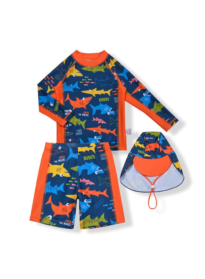 Children's Swimwear Korean Boys' Long-sleeve Swimsuits For Small And Medium-sized Children, Quick-dry Boys' Two-piece Breathable Swimwear