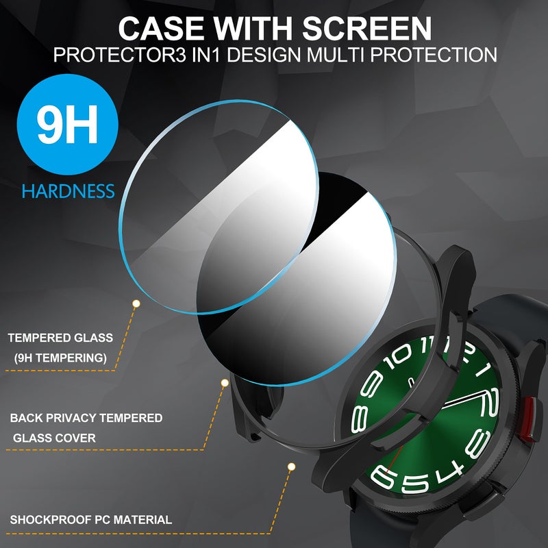 Suoman 4+4 Pack for Samsung Galaxy Watch 6 Classic 47mm Case,Privacy and HD Screen Protector Combination,All-Round PC Matte Protective Cover Bumper -Black - Image 2