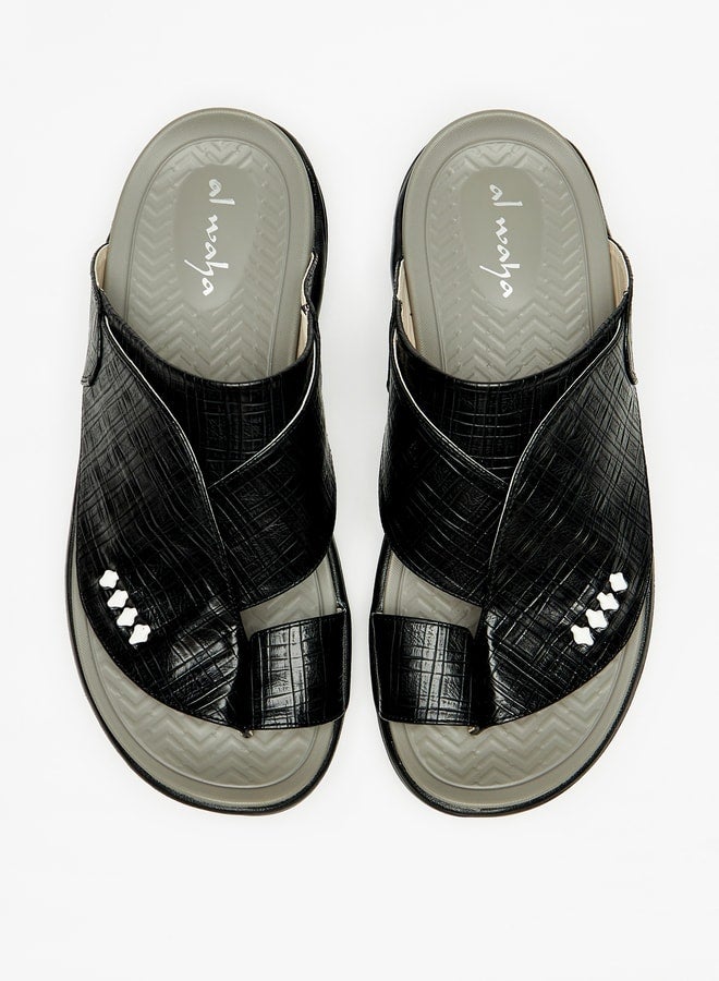 Al Waha Men Textured Slip-On Arabic Sandals with Toe Loop - Image 2