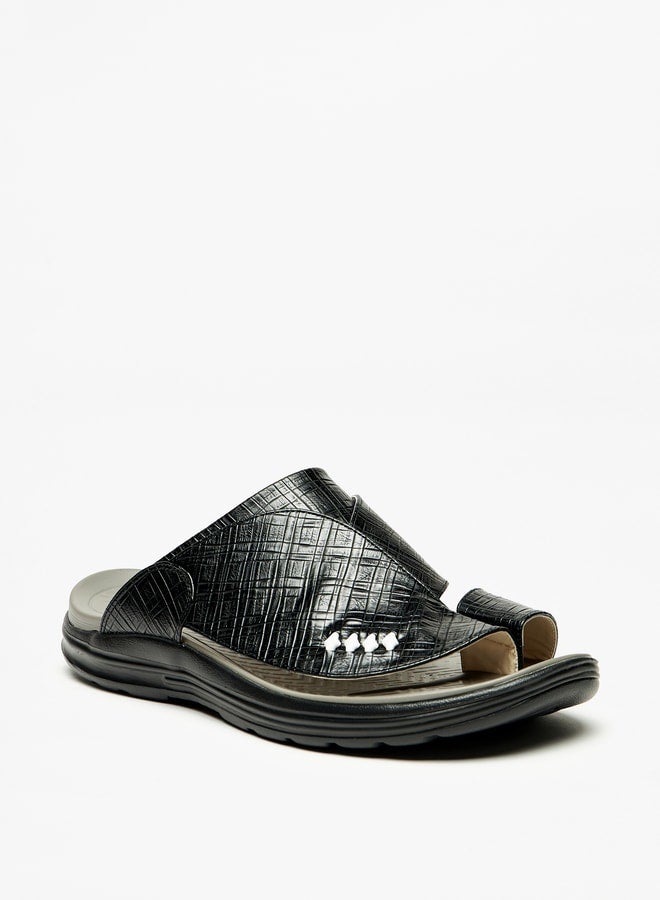 Al Waha Men Textured Slip-On Arabic Sandals with Toe Loop - Image 3