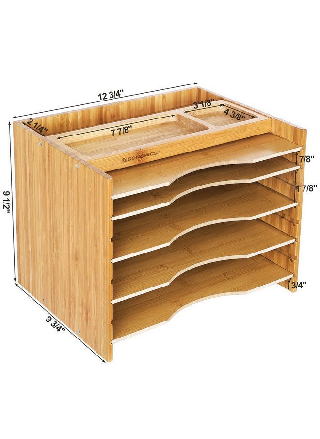 SONGMICS Bamboo File Organizer Paper Sorter With 5 Adjustable Shelves Top Storage Compartments Natural Uofs44Y  - Image 5