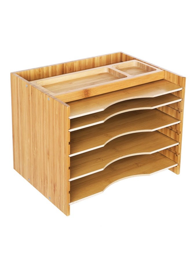 SONGMICS Bamboo File Organizer Paper Sorter With 5 Adjustable Shelves Top Storage Compartments Natural Uofs44Y  - Image 1