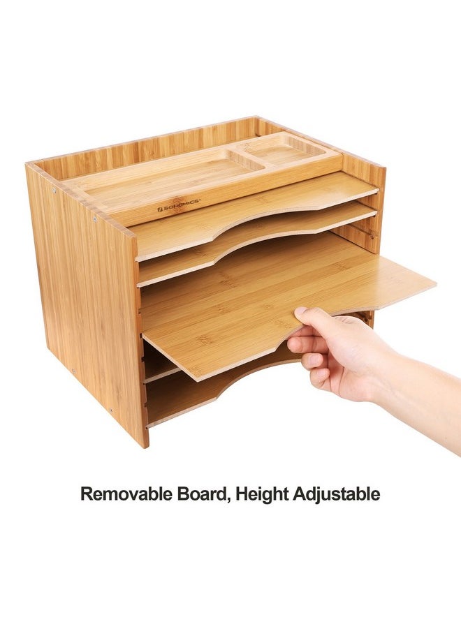 SONGMICS Bamboo File Organizer Paper Sorter With 5 Adjustable Shelves Top Storage Compartments Natural Uofs44Y  - Image 4