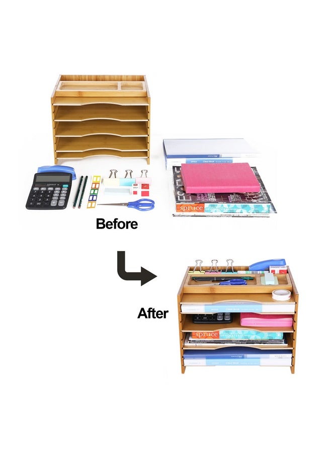SONGMICS Bamboo File Organizer Paper Sorter With 5 Adjustable Shelves Top Storage Compartments Natural Uofs44Y  - Image 3