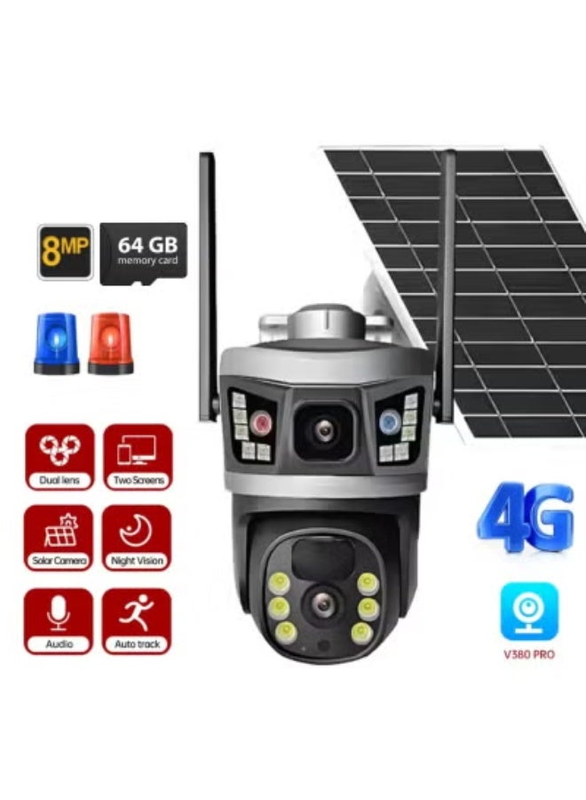 TIGER 2 Pcs 8MP Dual Lens 360° Outdoor 4G Security Camera with Solar Power | Full-Color Night Vision, PIR + AI Human Detection, 2-Way Audio, Waterproof PTZ CCTV with V380 Pro App & 2×64GB SD Card - Image 2