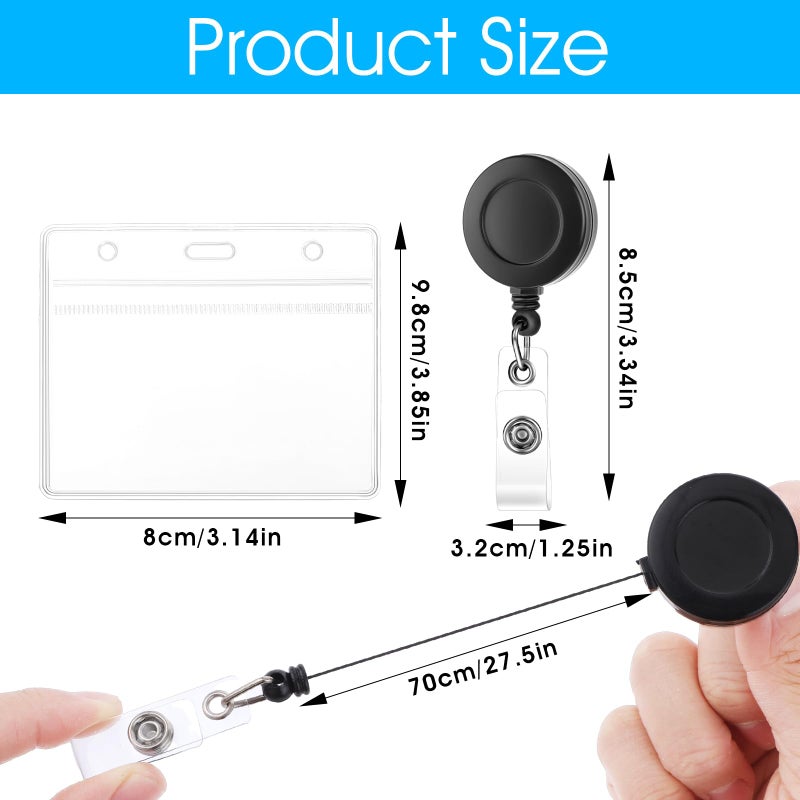 Trinkrittey 2 Pack Clear Plastic Horizontal Name Tag Badge ID Card Holders Clear ID Card Holders Soft Plastic Badge Holders Retractable Badge Holders with Heavy Duty Badge Reels for Nurse Doctor Teacher Office - Image 2