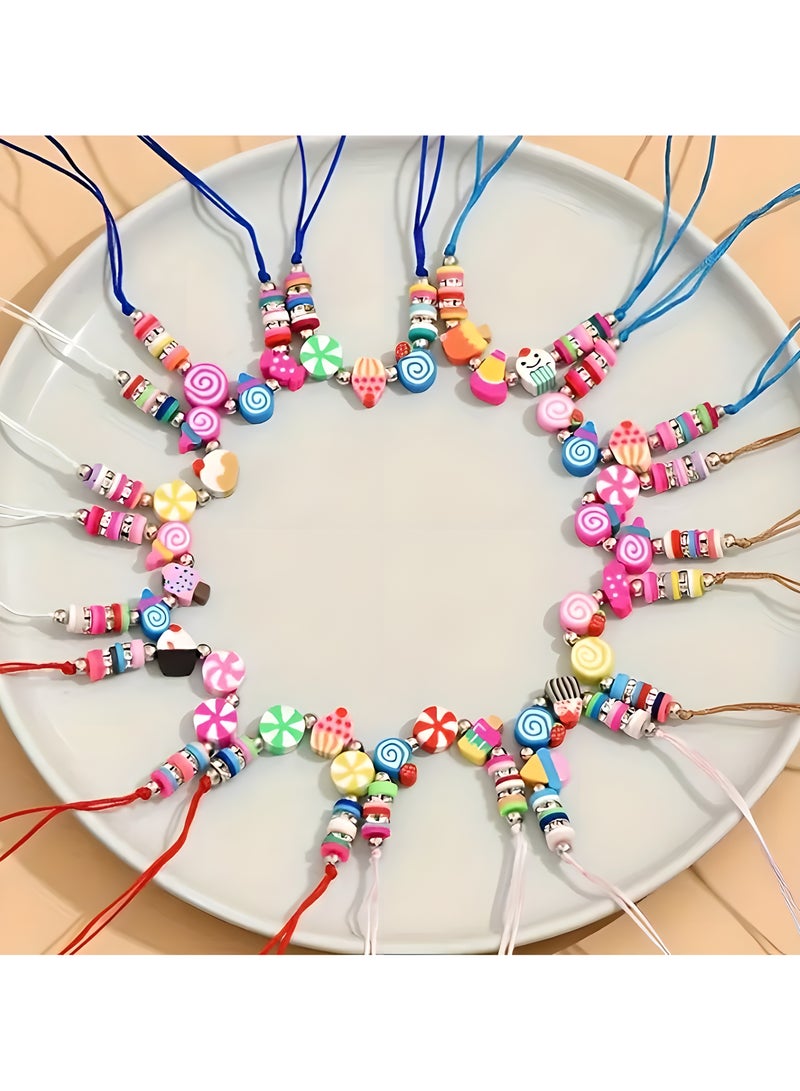 LIXADA 12pcs Cute Adjustable Clay Beaded Bracelets, Assorted Colorful Candy Themed Hand-woven Jewelry, Fashion Daily & Holiday Style Accessory, Gift for Kids Age 3+ (Random Color)  - Image 4