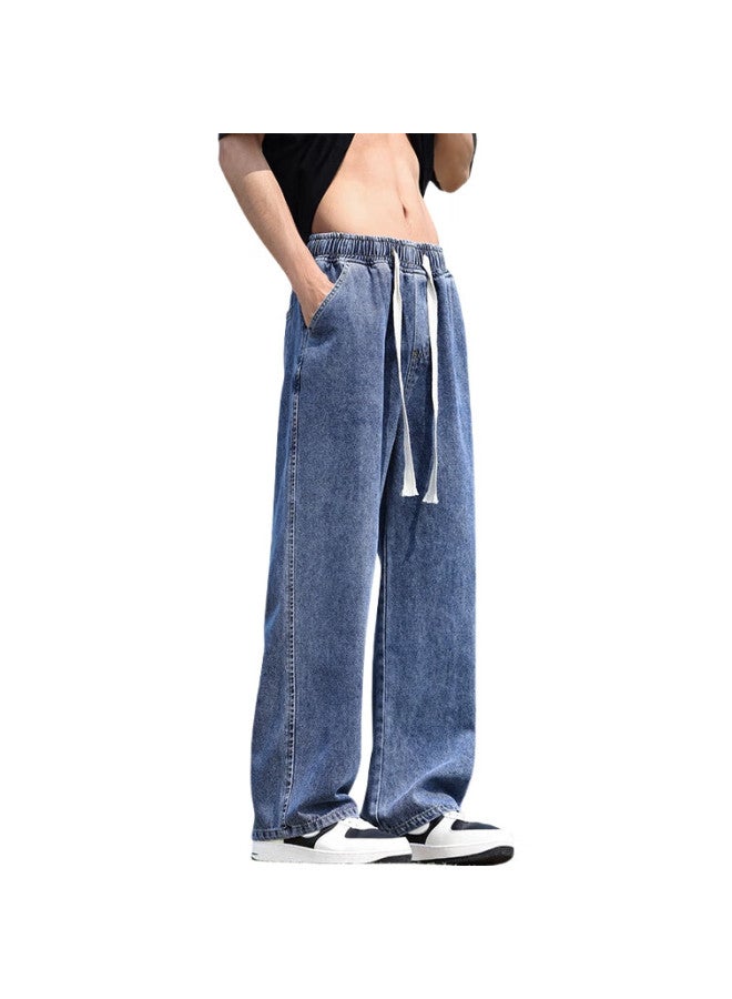 Pull Back Warrior Men'S Spring And Autumn Jeans Men'S Straight Pants Loose Casual Wide Leg Pants Simple Long Pants Black Gray 4Xl - Image 1