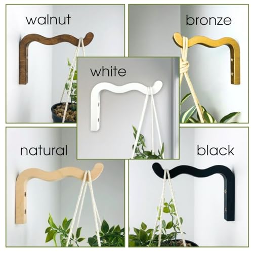 EvenWood 2Piece Set of Wavy Wooden Wall Planters for Indoor Plants 6 Inch Natural Plant Hook for Wall Plant Wind Chimes Flower Brackets Patio Garden Decorations Bracket Plant Hanger Black - Image 3