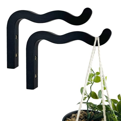 EvenWood 2Piece Set of Wavy Wooden Wall Planters for Indoor Plants 6 Inch Natural Plant Hook for Wall Plant Wind Chimes Flower Brackets Patio Garden Decorations Bracket Plant Hanger Black - Image 1
