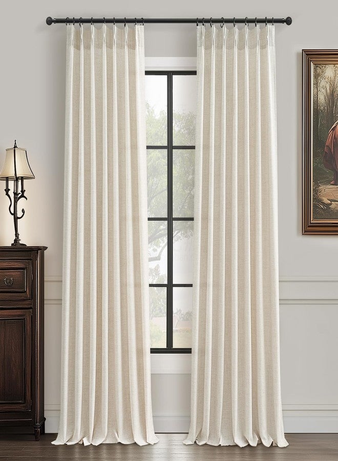 PleatedDrapes 102 Inch Long Curtains for Living Room, Light Filtering Privacy Pinch Pleated Curtain Back Tab for Track System Semi Sheer Drapes Cream Ivory Faux Linen Textured 40" W x 102" L 2 Panels - Image 1
