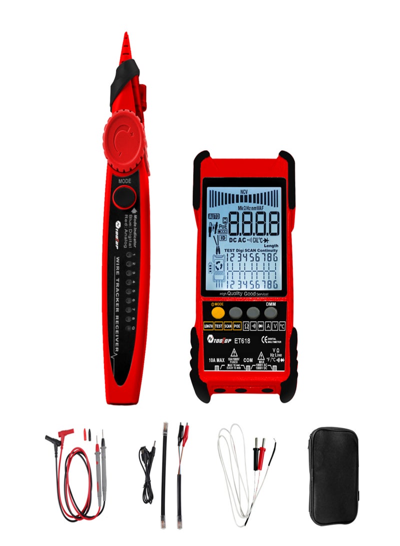 ET618 Handheld Portable Cable Tester with LCD Display Analogs Digital Search POE Test Cable Pairing Sensitivity Adjustable Network Cable Length Short Open Circuit Measure Trackers Multifunctional Cable Tester - Image 1