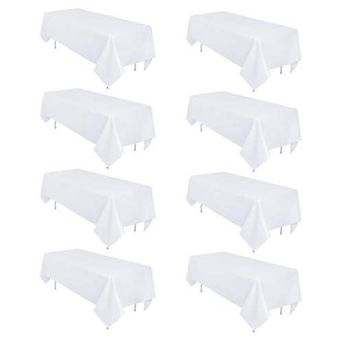 Heneger 8 Pack White Table Cloth 60 x 102 Inch Rectangular Tablecloths for 6 Foot Rectangle Tables, Wrinkle Resistant White Tablecloth Washable Polyester Fabric Table Covers for Party Wedding Banquet - Image 1