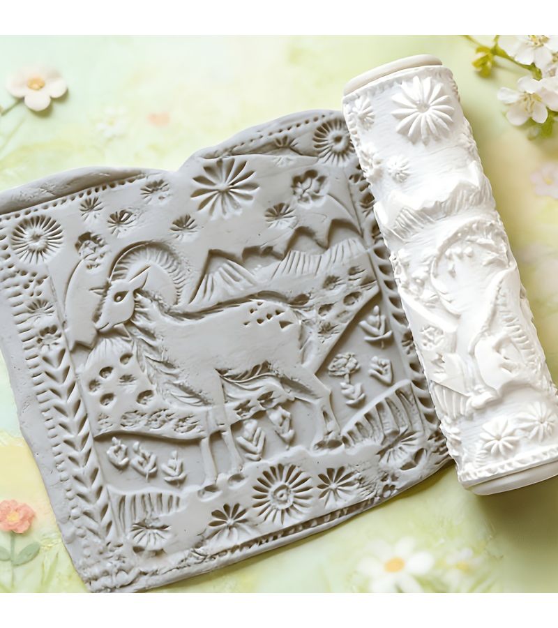 Luxurious Goat Pattern Roller - Concave Polymer Clay Embossing Tool For Ceramics Pottery Sculpture Weaving Jewelry Making And Art Design Craft Supplies Decorative Patterns - Image 2