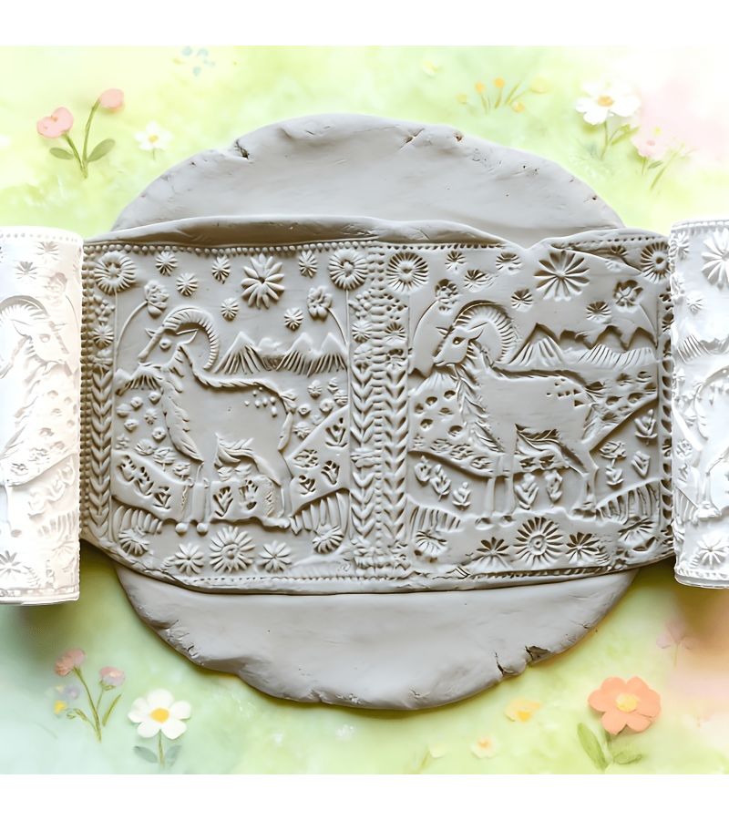 Luxurious Goat Pattern Roller - Concave Polymer Clay Embossing Tool For Ceramics Pottery Sculpture Weaving Jewelry Making And Art Design Craft Supplies Decorative Patterns - Image 5