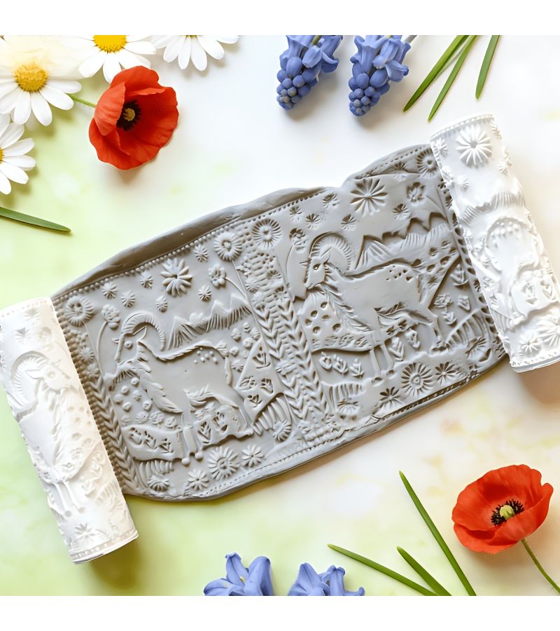 Luxurious Goat Pattern Roller - Concave Polymer Clay Embossing Tool For Ceramics Pottery Sculpture Weaving Jewelry Making And Art Design Craft Supplies Decorative Patterns - Image 3