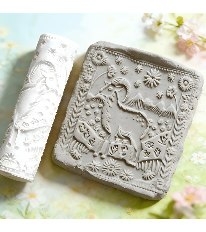 Luxurious Goat Pattern Roller - Concave Polymer Clay Embossing Tool For Ceramics Pottery Sculpture Weaving Jewelry Making And Art Design Craft Supplies Decorative Patterns - Image 4