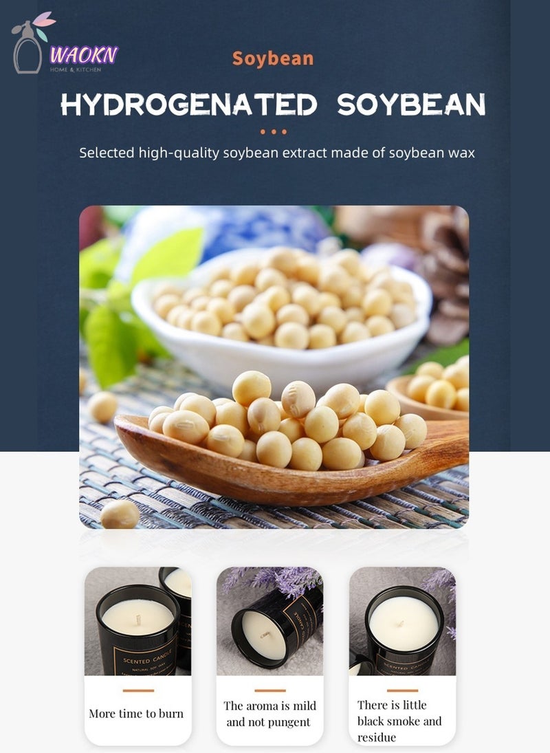 دبليو أيه أو كي أن مجموعة شموع عطرية منزلية، مجموعة من 3 قطع، كوب أسود، 55 جرام، شمع الصويا، شموع خشبية معطرة، صندوق هدايا، مجموعة هدايا، شموع معطرة تدوم طويلاً، تدوم من 11 إلى 15 ساعة. - Image 4