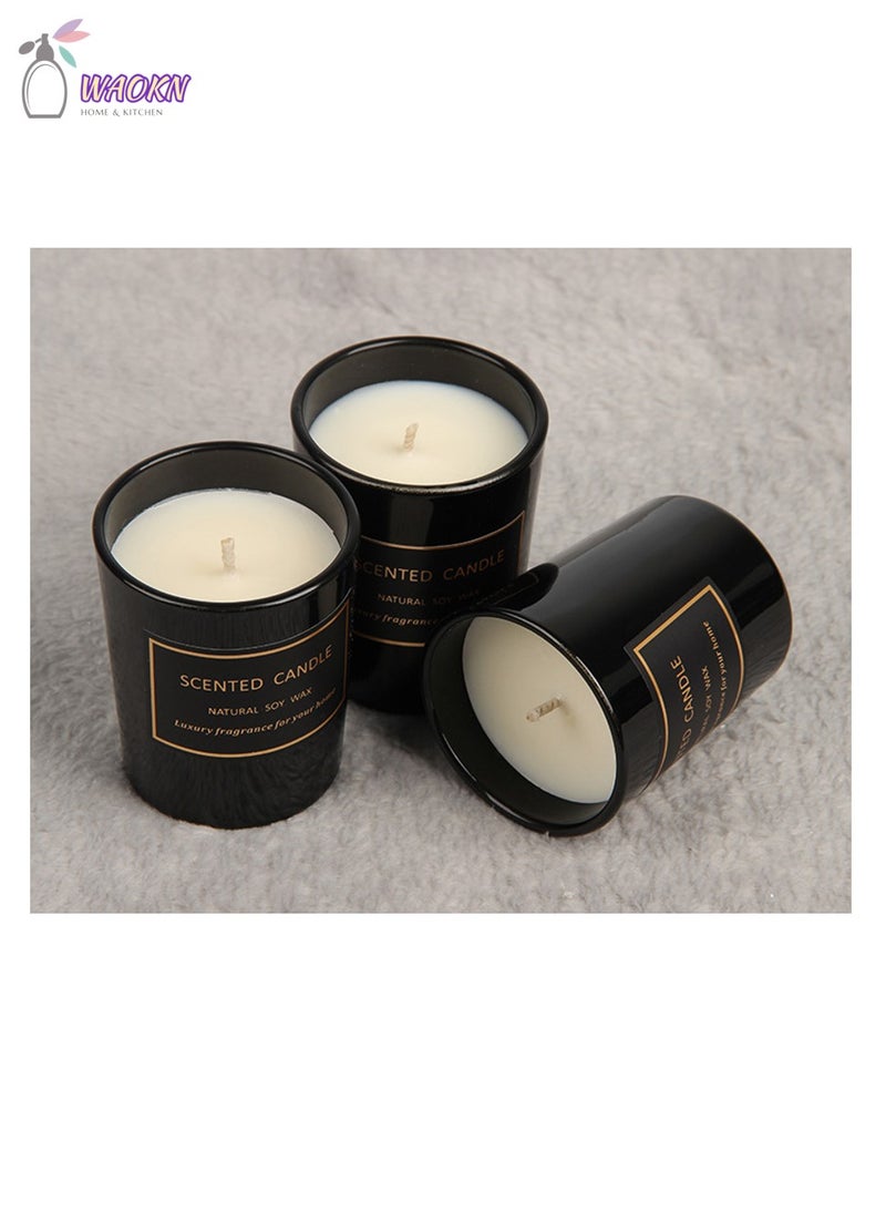 دبليو أيه أو كي أن مجموعة شموع عطرية منزلية، مجموعة من 3 قطع، كوب أسود، 55 جرام، شمع الصويا، شموع خشبية معطرة، صندوق هدايا، مجموعة هدايا، شموع معطرة تدوم طويلاً، تدوم من 11 إلى 15 ساعة. - Image 5