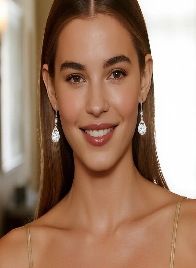 أليكس كرافت أقراط متدلية من الفضة الإسترلينية للنساء بتصميم دمعة - أقراط فضية متدلية بمشبك خلفي مع تعليقة من الزركونيا المكعبة، أقراط زفاف متدلية، هدايا مجوهرات - Image 3