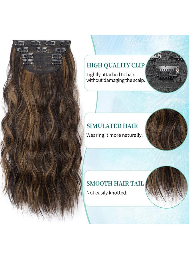 KooKaStyle Clip In Long Wavy Synthetic Hair Extension 20 Inch 4Pcs Balayage Dark Brown To Chestnut Hairpieces Fiber Thick Double Weft Hair Extension For Women  - Image 2
