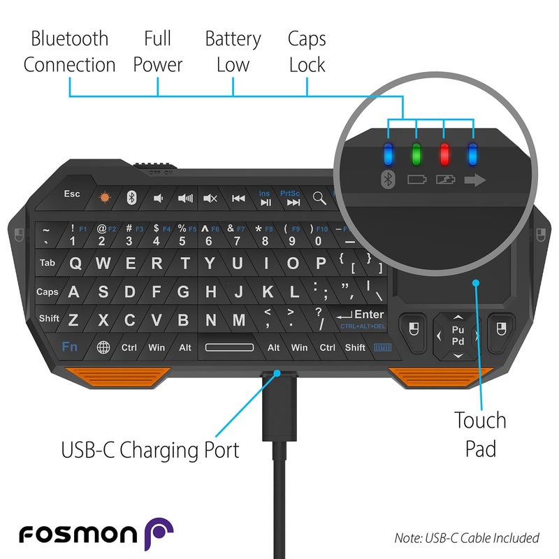 Fosmon Mini Bluetooth Keyboard (QWERTY Keypad), Wireless Portable with Touchpad, Compatible with Apple TV, PS4, PS4 Pro, PS5, HTPC/IPTV, VR Glasses, Smartphones - Image 3