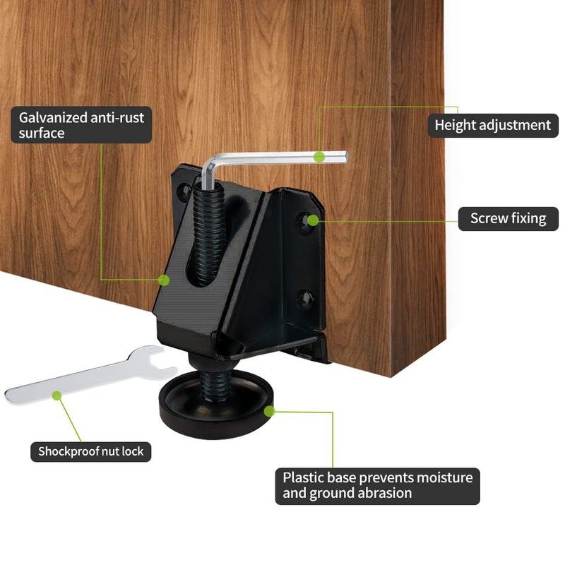 Dkovn 4/8/16 Pack Heavy Duty Leg Leveler  Leveling Feet  Adjustable Furniture Leveler Legs  With Screws  Lock Nuts And Wrench  2 Inch Adjustable Height  For Furniture  Table  Cabinets(4 Pack Black) - Image 2