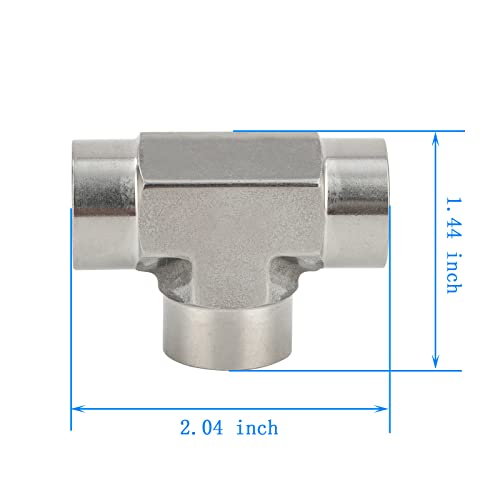 Yoebor 304 Stainless Steel Forged Tee 1/4" NPT Female x 1/4" NPT Female x 1/4" NPT Female T-fitting 3 Ways Connector Pipe Fitting 2000psi 1pc - Image 5