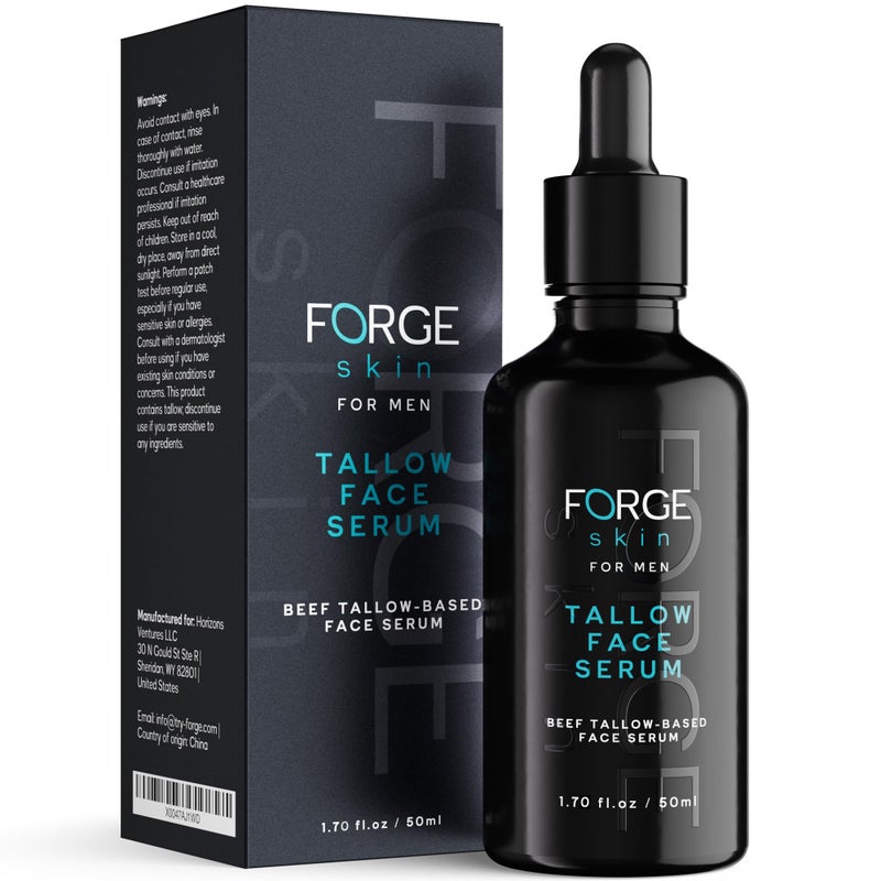 FORGE SKINÂ® Night Beef Tallow Serum for Men [TALLOW-BASED] - Facial Essence for Face Wrinkles with Essential Oils - Natural Green Tea Skincare for Radiance and Skin Hydration (1.7 OZ) - Image 1