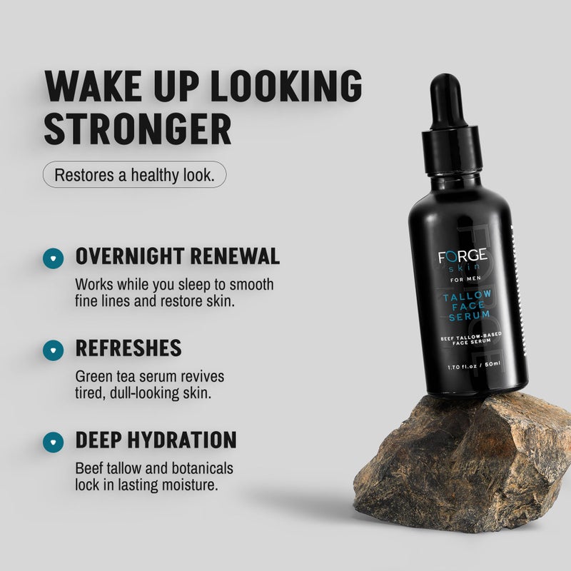 FORGE SKINÂ® Night Beef Tallow Serum for Men [TALLOW-BASED] - Facial Essence for Face Wrinkles with Essential Oils - Natural Green Tea Skincare for Radiance and Skin Hydration (1.7 OZ) - Image 2