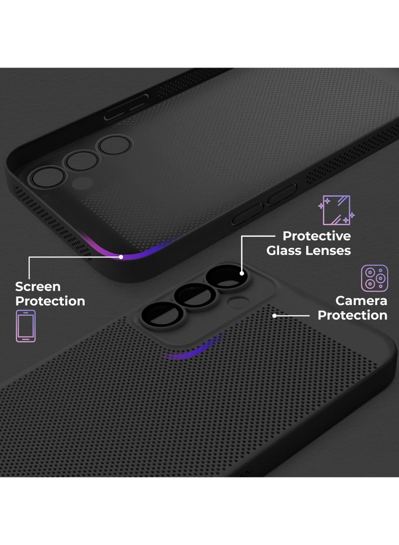 Heat Dissipation Case with Built in Camera Lens Protector Slim Fit Breathable Cooling Anti Fingerprint Hard PC Back Shockproof Cover For Samsung Galaxy A05 (Black)  - Image 4