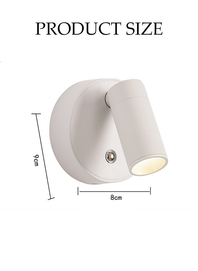 DUNISO Wall Lights with magnet，Stepless dimming， 2000mAh Battery Operated，360°Rotation Touch Control，Lamps for Kids Study Bedside Closet，Wall Mounted Lamp with USB Port(White) - Image 2