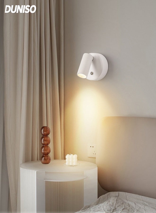 DUNISO Wall Lights with magnet，Stepless dimming， 2000mAh Battery Operated，360°Rotation Touch Control，Lamps for Kids Study Bedside Closet，Wall Mounted Lamp with USB Port(White) - Image 1