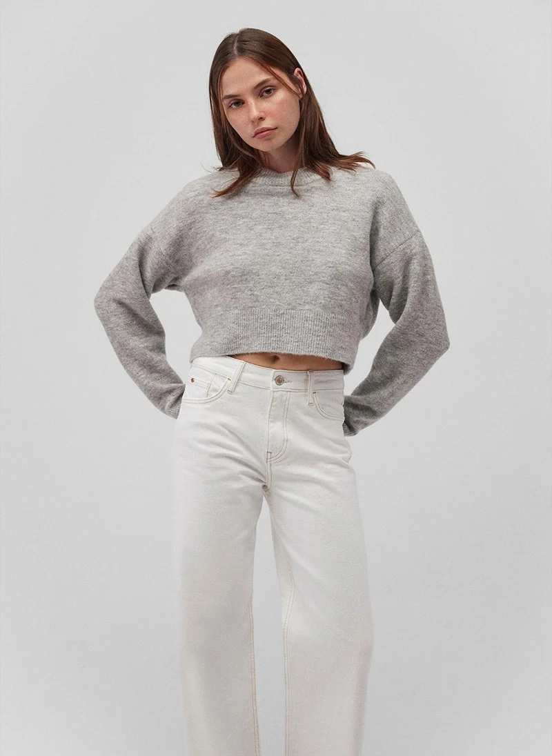 MAVI CREW NECK CROP SWEATER Mid Grey Melange