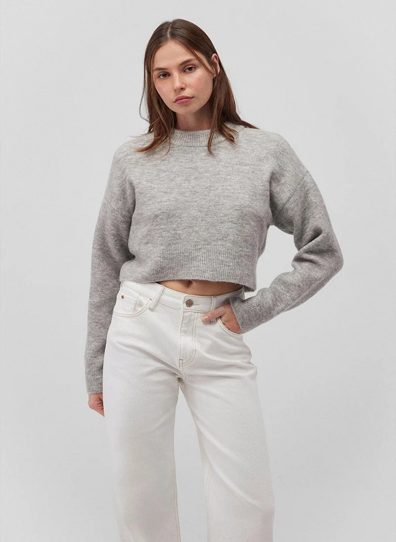 MAVI CREW NECK CROP SWEATER Mid Grey Melange