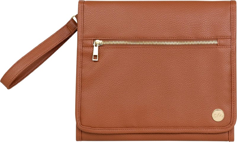 CleverMade Portable Baby Changing Pad Clutch with Wristlet  Premium Foldable Water Resistant Diaper Changing Mat with Storage Pockets for Diapers and Wipes  Brown - Image 1