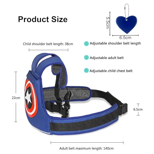 Ahamo Kids Safety Belt for Bike/Scooty/Two Wheeler (2-12 Years) | Adjustable Baby Bike Seat Belt with Reflective Heart Keychain | Durable Motorcycle Safety Harness (Navy Blue Captain) - Image 2