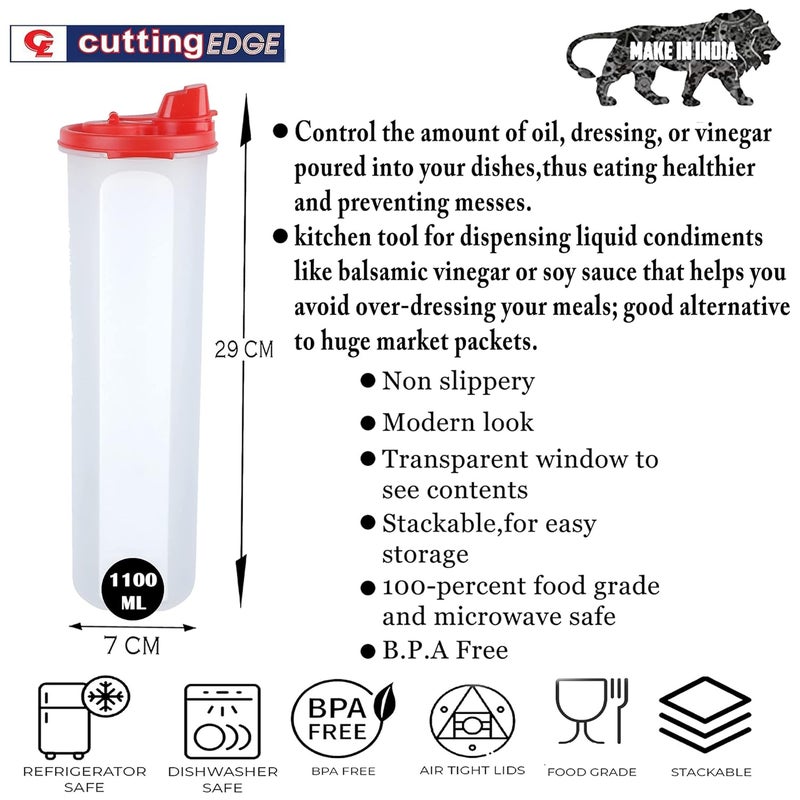 Cutting EDGE Plastic Oil AirTight LeakResistant Round Modular Container for Vinegar Oils Water Easy Flow BPAFree Refrigerator Safe 1100ML Red Set of 2 - Image 2