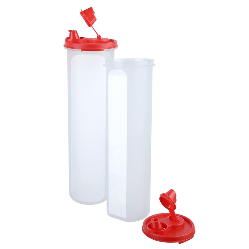 Cutting EDGE Plastic Oil AirTight LeakResistant Round Modular Container for Vinegar Oils Water Easy Flow BPAFree Refrigerator Safe 1100ML Red Set of 2 - Image 3