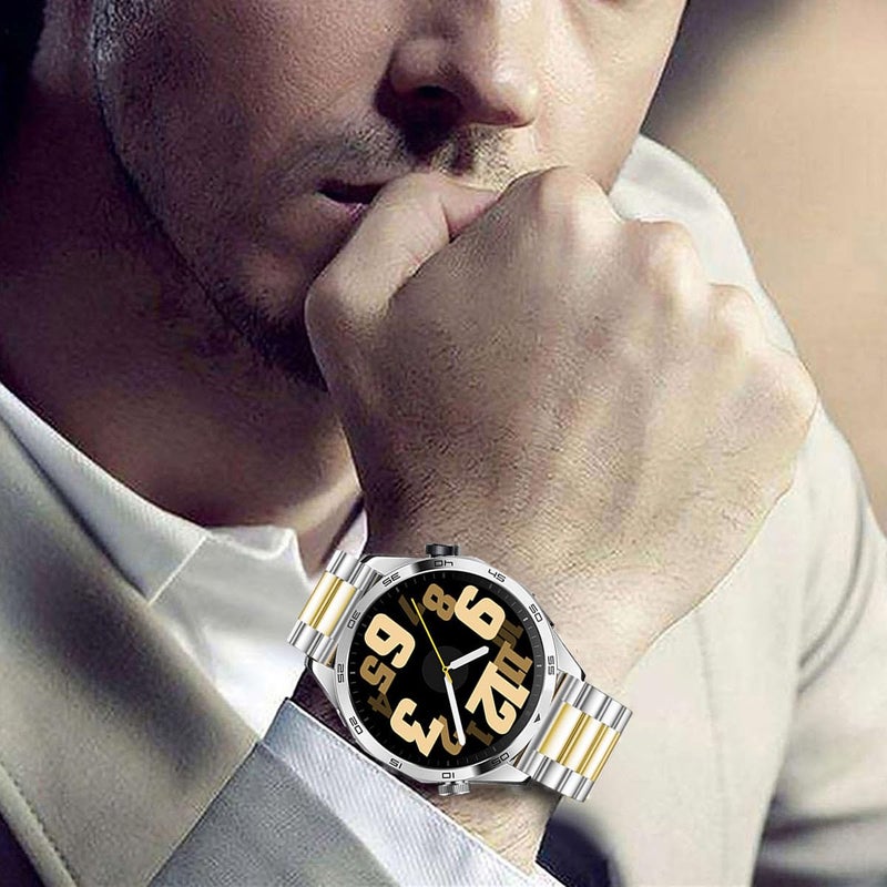 DEALELE Bands Compatible with Samsung Galaxy Watch 46mm / Galaxy 3 45mm, 22mm Stainless Steel Metal Replacement Strap for Huawei Wacth GT5 / GT5 Pro / 4/4 Pro / GT4 / 3 Pro / GT3 46mm (Silver/gold) - Image 4