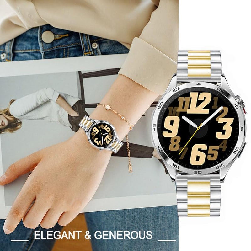 DEALELE Bands Compatible with Samsung Galaxy Watch 46mm / Galaxy 3 45mm, 22mm Stainless Steel Metal Replacement Strap for Huawei Wacth GT5 / GT5 Pro / 4/4 Pro / GT4 / 3 Pro / GT3 46mm (Silver/gold) - Image 5