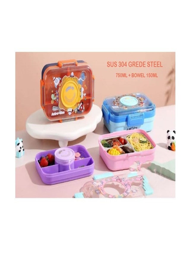 Sastaacha Lunch Box for Kids & Adults, 750ML 3 Compartment Tiffin Box with 150ML Bowl & Stainless Steel Spoon, Leak Proof BPA Free Lunch Box, PP + ABS + Silicone Food Grade Material - Image 3