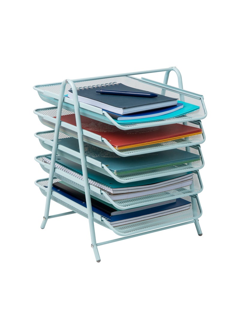 Mind Reader Mind Reader 5Tier Paper Tray Desktop Organizer File Storage Office Metal Mesh 1175 L x 14 W x 15 H Blue 