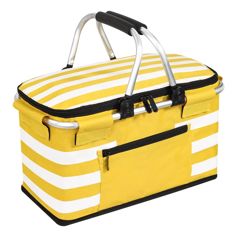 KEFOMOL KEFOMOL Insulated Picnic BasketLeakProof Collapsible Cooler Bag26L Grocery Basket with Lid2 Sturdy HandlesStorage Basket for PicnicFood DeliveryTake OutsMarket ShoppingTravel Yellow 