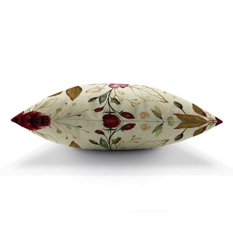 Beabes Pillow Cover Roses, Vintage Gold Burgundy Flowers Leaves Decorative Square Pillowcases Cotton Linen Cushion Cover 18x18 Inch for Sofa Bedroom Home Car Office - Image 3