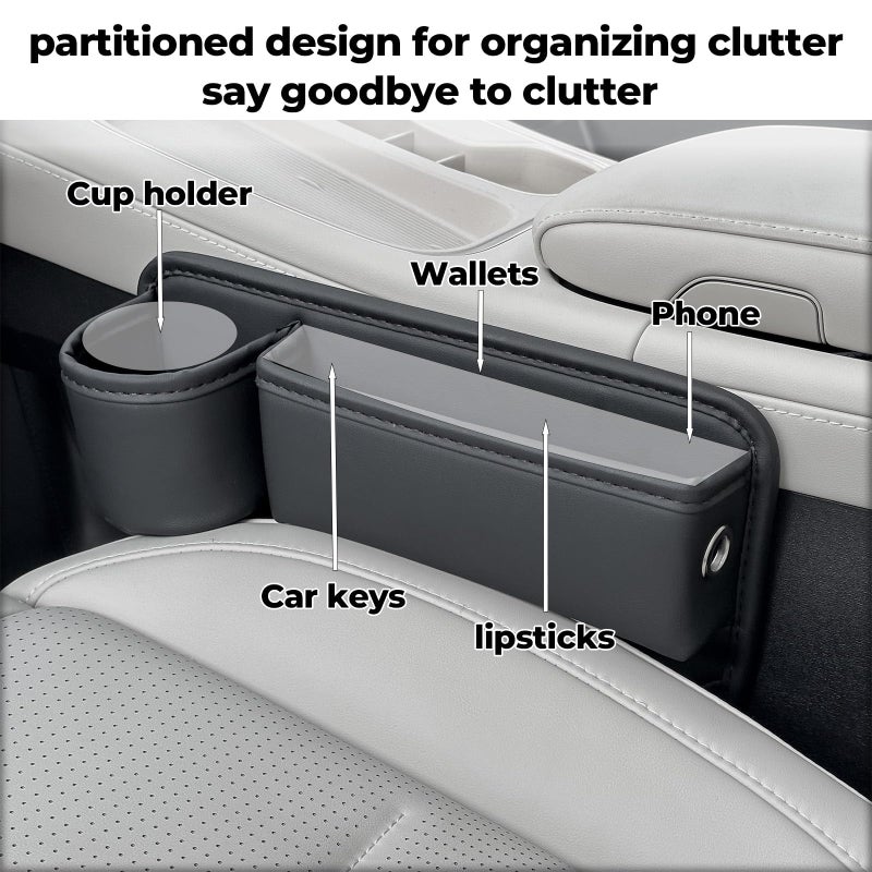 PLEW Anti-Drop Car Seat Gap Filler Organizer, Premium Leather Console Organizer, Easy Access to Phone/Keys, Universal Fit for Car SUV Truck Multi-Purpose Essentials Organizer(2PC) - Image 2
