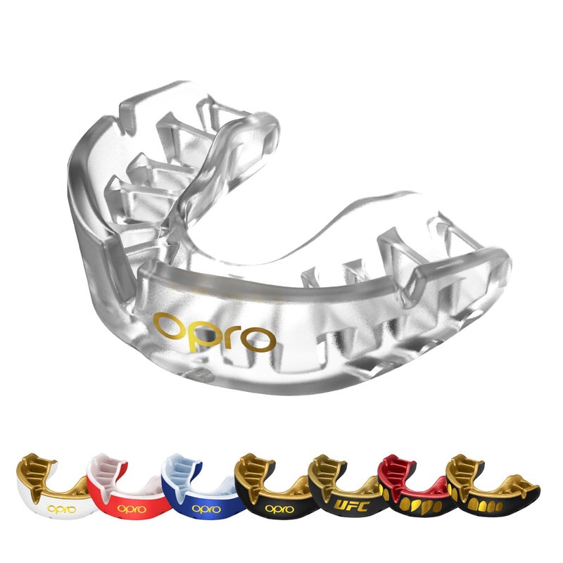 OPRO Gold Level Mouth Guard - Moldable Mouthguard with Premium Comfort Fit, and Multi-Layer Protection for Boxing, MMA, Rugby, Hockey, and Football Mouthpiece â€“ Includes Case (Clear, Adult) - Image 1