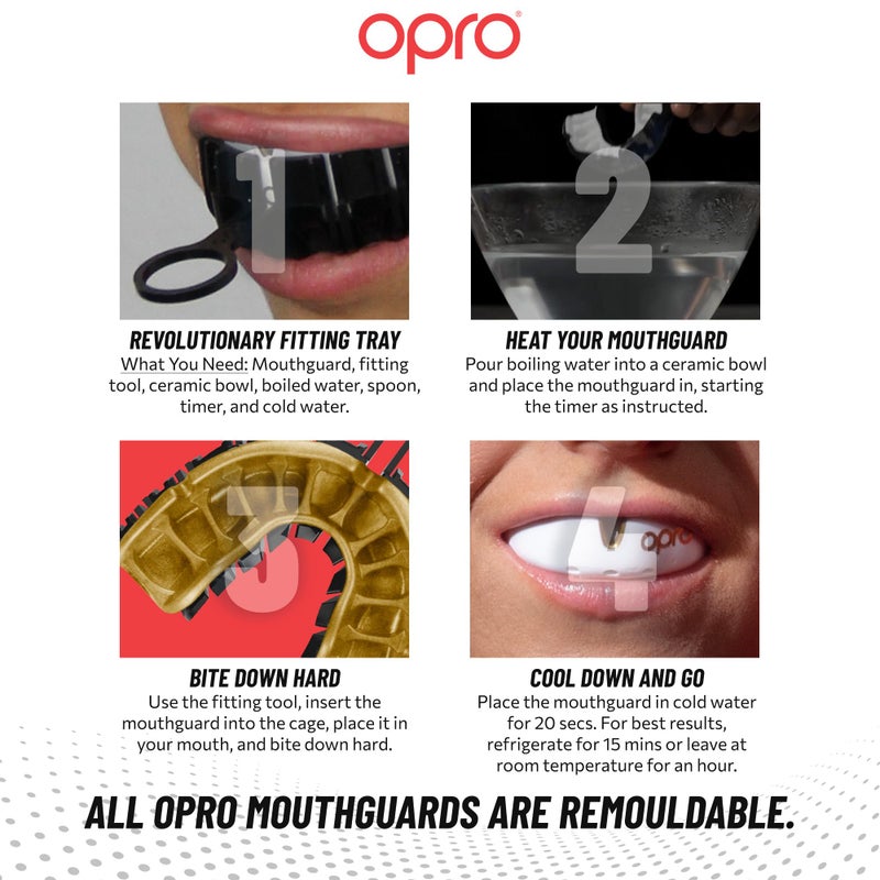 OPRO Gold Level Mouth Guard - Moldable Mouthguard with Premium Comfort Fit, and Multi-Layer Protection for Boxing, MMA, Rugby, Hockey, and Football Mouthpiece â€“ Includes Case (Clear, Adult) - Image 5