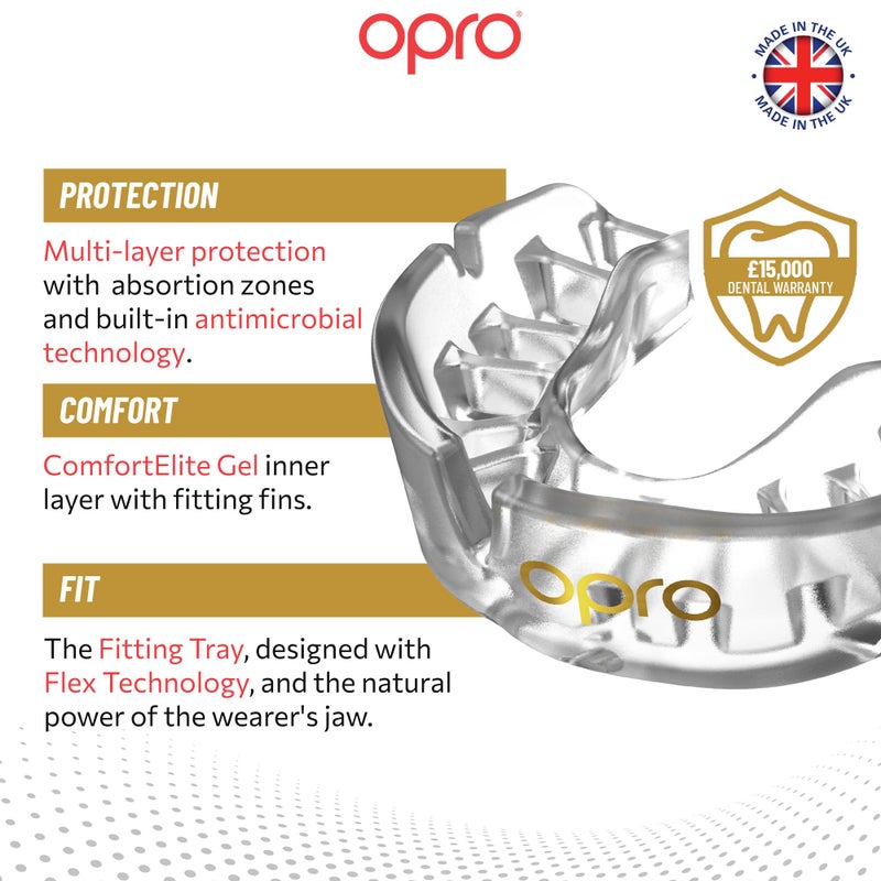 OPRO Gold Level Mouth Guard - Moldable Mouthguard with Premium Comfort Fit, and Multi-Layer Protection for Boxing, MMA, Rugby, Hockey, and Football Mouthpiece â€“ Includes Case (Clear, Adult) - Image 3