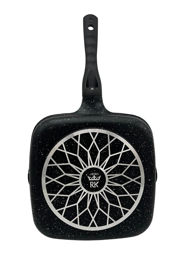 RK ROYAL KITCHEN Cresta Grill Pan 28 cm – Non Stick Diecast Marble Coated, Black, Stylish and Durable, Ergonomic Stay-Cool Handle, Side Pouring Holes, Perfect for Grilling Steaks, Vegetables, and Panini with Even Heat Distribution  - Image 1